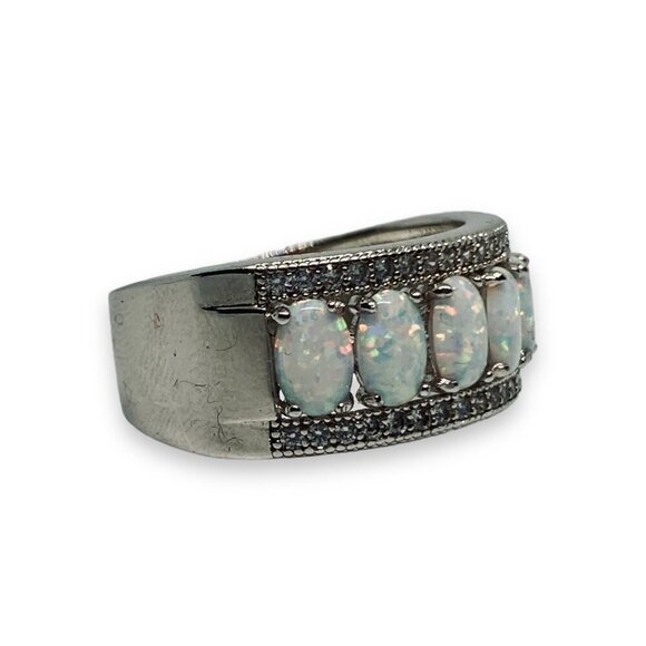 Fire Opal/Rhinestone Silver Plated Statement Ring Size 9 1/4 - Picture 6 of 6
